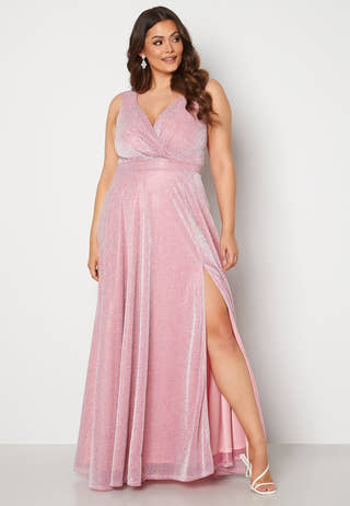 Glitter Wrap Front Maxi Curve Dress With Split