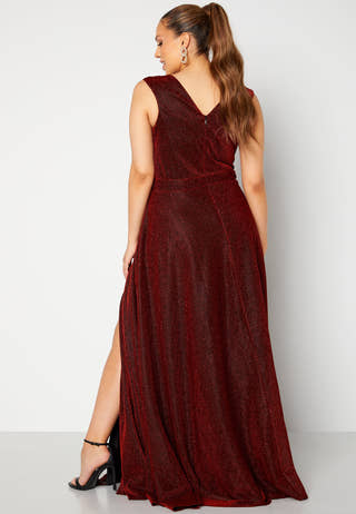 Glitter Wrap Front Maxi Curve Dress With Split