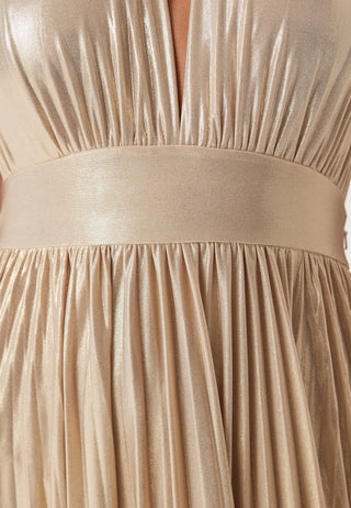 Deep V Neck Metallic Dress