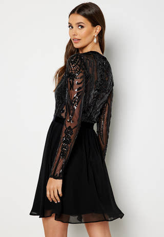 Deep V Sequin Bodice Skater Dress