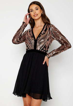 Deep V Sequin Bodice Skater Dress