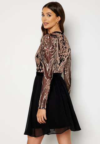 Deep V Sequin Bodice Skater Dress