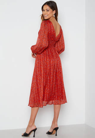 Ditsy Long Sleeve Shirred Midi Dress