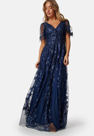 Embroidered Flutter Maxi Dress