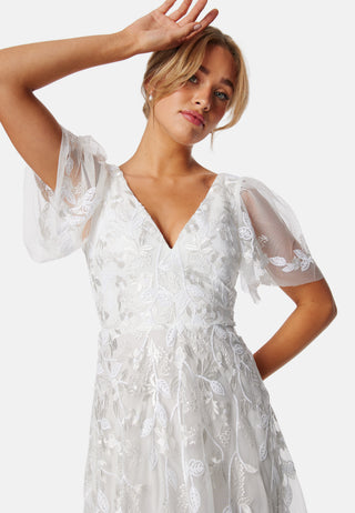 Embroidered Flutter Maxi Dress