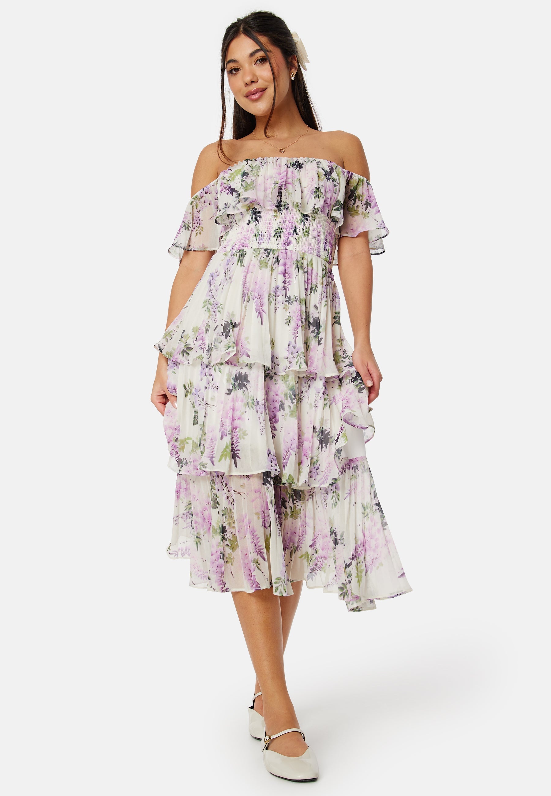 goddiva bardot pleated midi dress product info and reviews Bardot Pleated Maxi Dress - Navy Blue