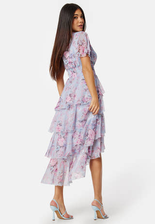 Floral Flutter Tiered High Low Dress
