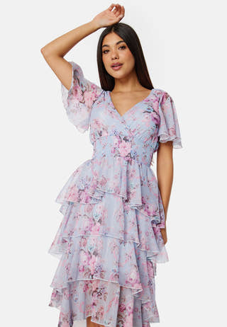 Floral Flutter Tiered High Low Dress
