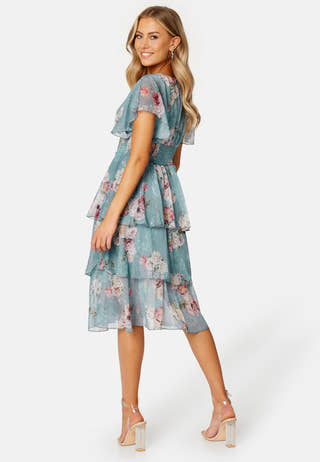 Floral Flutter Tiered Midi Dress