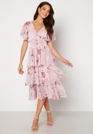 Floral Flutter Tiered Midi Dress