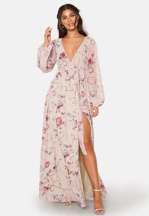 Floral Long Sleeve Chiffon Maxi Dress