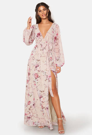 Floral Long Sleeve Chiffon Maxi Dress