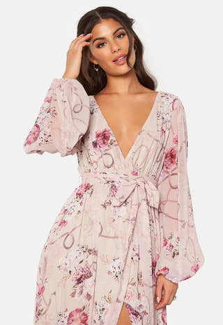 Floral Long Sleeve Chiffon Maxi Dress