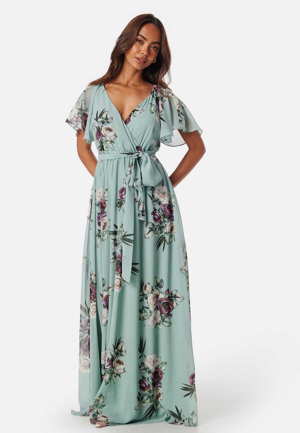 duck egg maxi dress Goddiva – Flutter Floral Maxi Dress – Ball gowns – Green