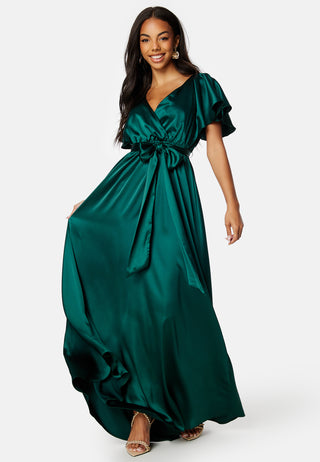 Flutter Sleeve Satin Maxi Dress