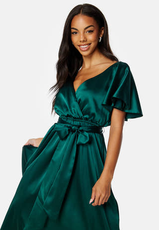Flutter Sleeve Satin Midi Dress