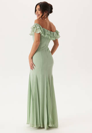 Frilly Chiffon Off Shoulder Maxi Dress