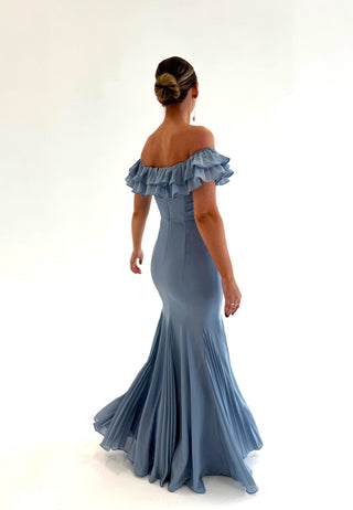 Frilly Chiffon Off Shoulder Maxi Dress