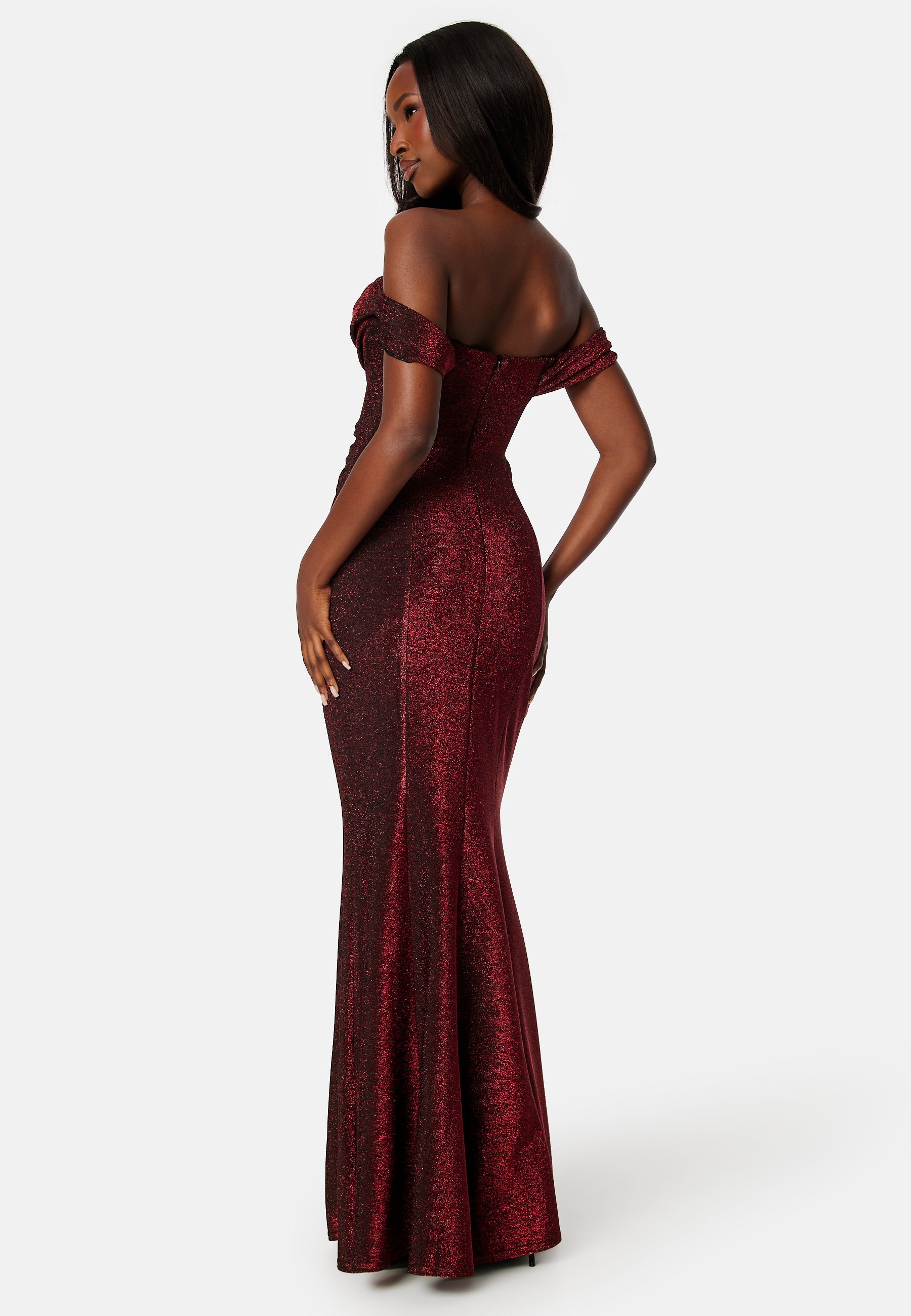 Goddiva Glitter Off Shoulder Maxi Dress Ball gowns Red Goddiva Glitter Off Shoulder Maxi Dress Ball gowns Red