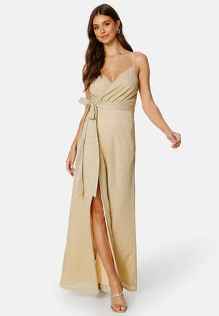 Glitter Wrap Front Maxi Dress