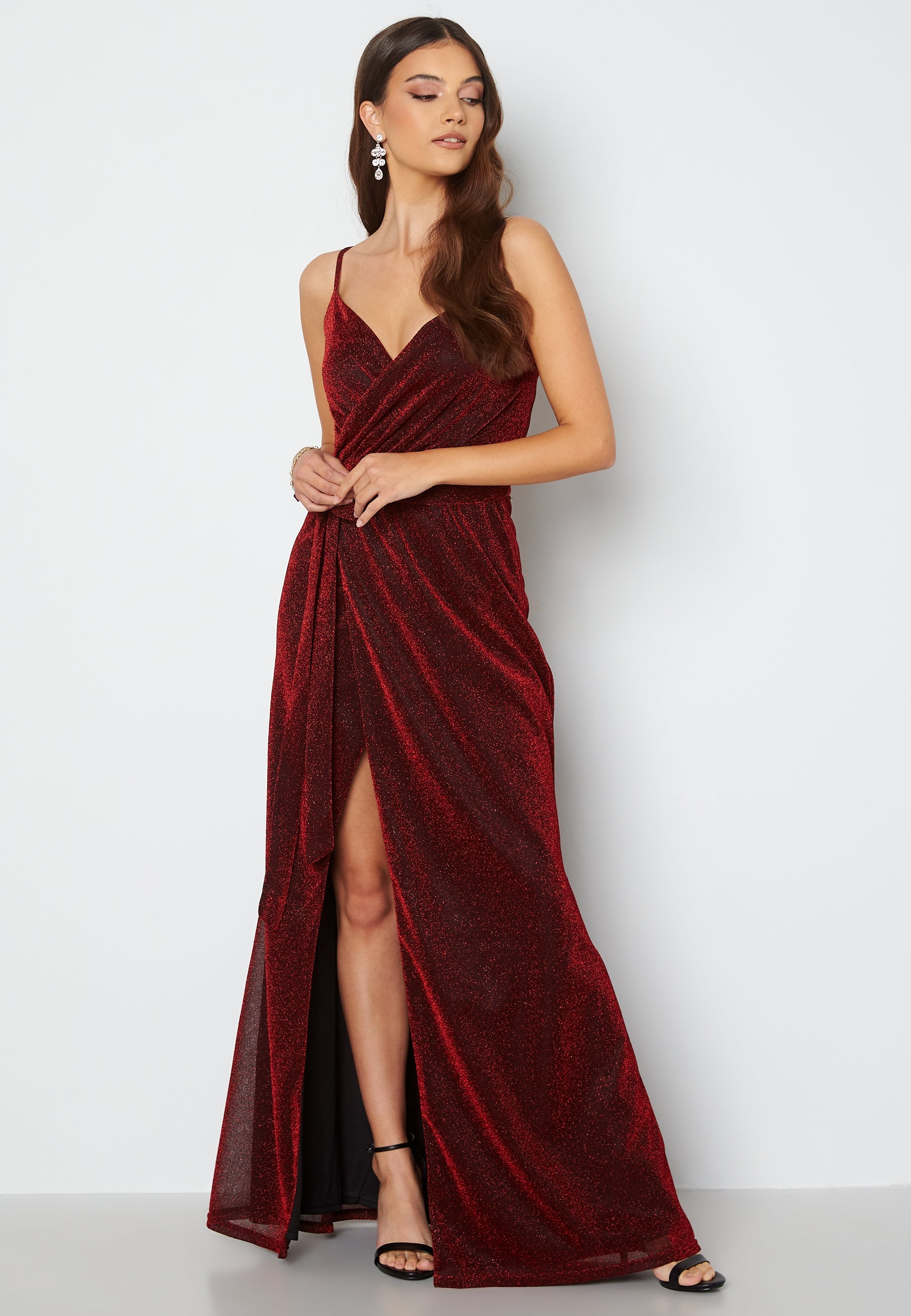 Goddiva Glitter Wrap Front Maxi Dress Ball gowns Red Goddiva Glitter Wrap Front Maxi Dress Ball gowns Red