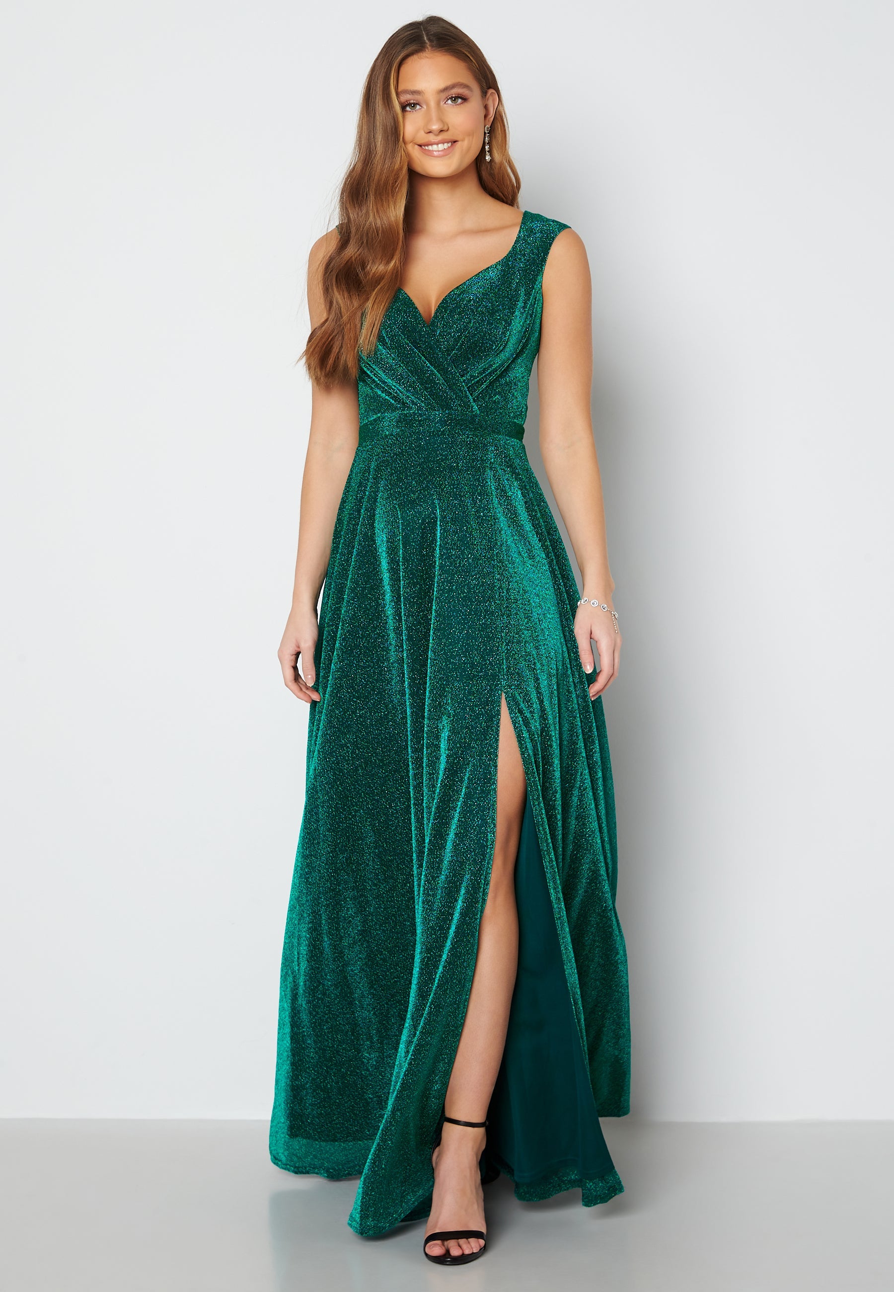 Goddiva  Glitter Wrap Maxi Dress  Ball gowns  Green