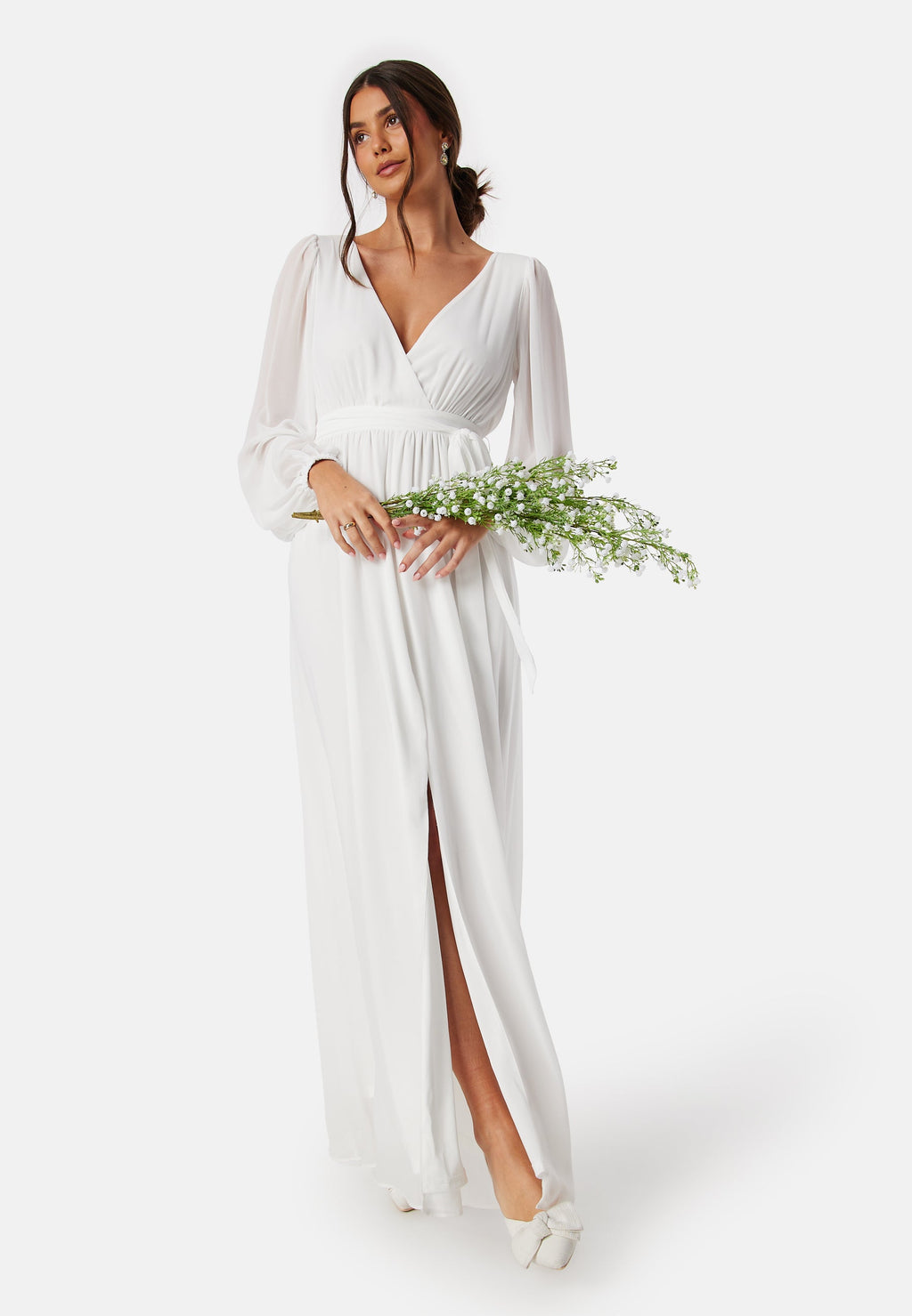 white long sleeve chiffon maxi dress Goddiva – Long Sleeve Chiffon Maxi Dress – Ball gowns – White