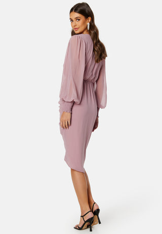 Long Sleeve Chiffon Rouched Midi Dress