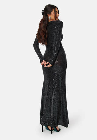 Long Sleeve Sequin Maxi Dress With Split