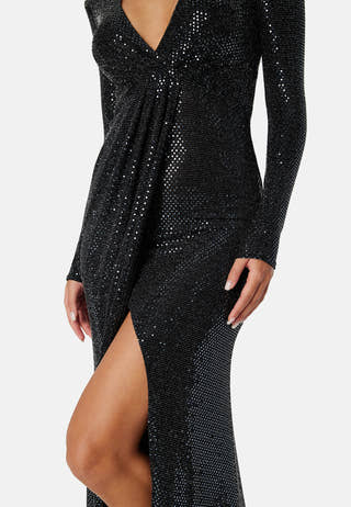 Long Sleeve Sequin Maxi Dress With Split