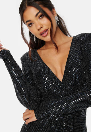 Long Sleeve Sequin Maxi Dress With Split