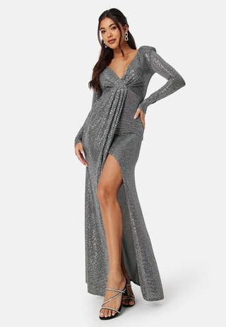 Long Sleeve Sequin Maxi Dress With Split
