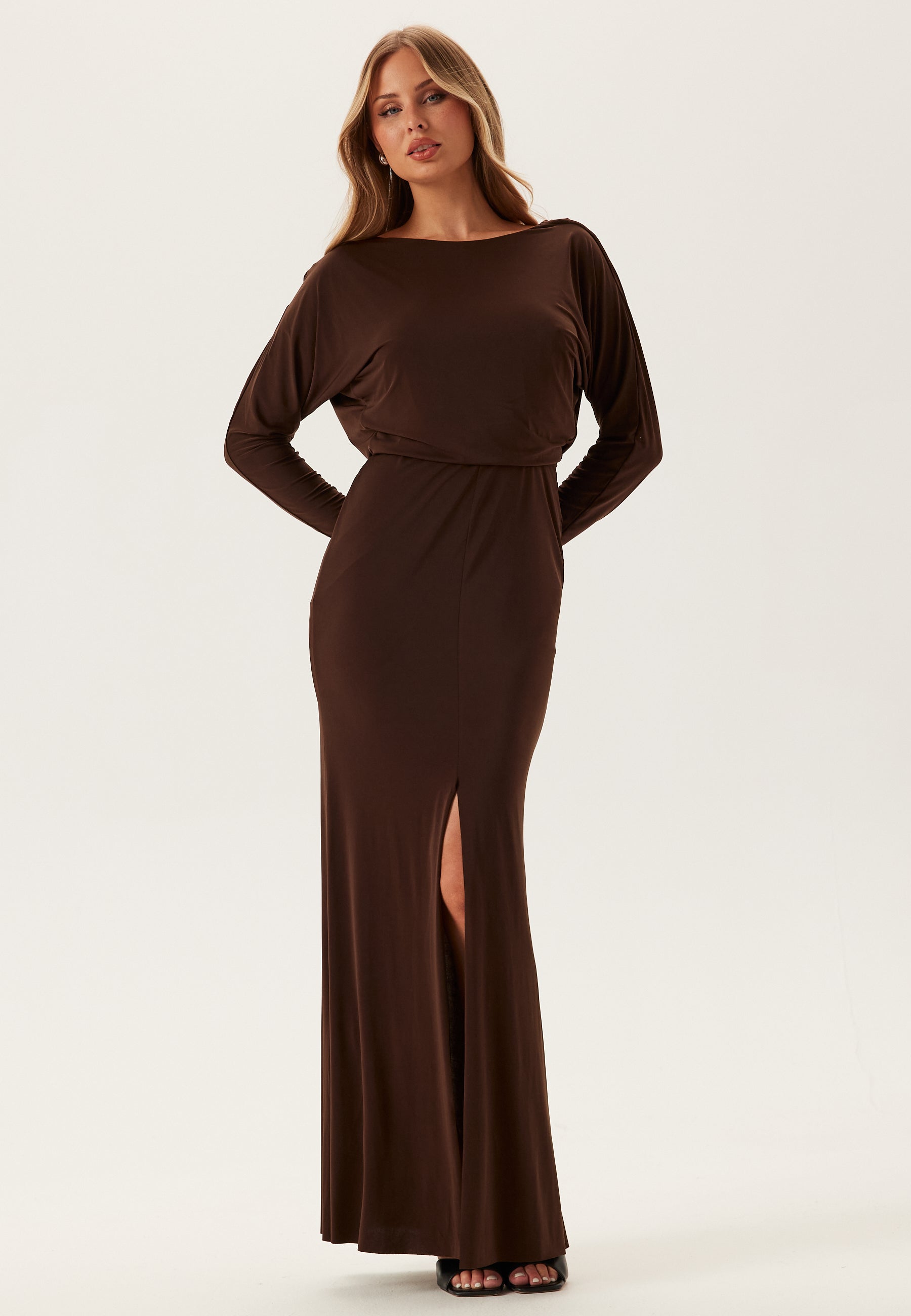goddiva long sleeve maxi dress Goddiva – Multi Way Long Sleeve Maxi Dress – Brown – Brown