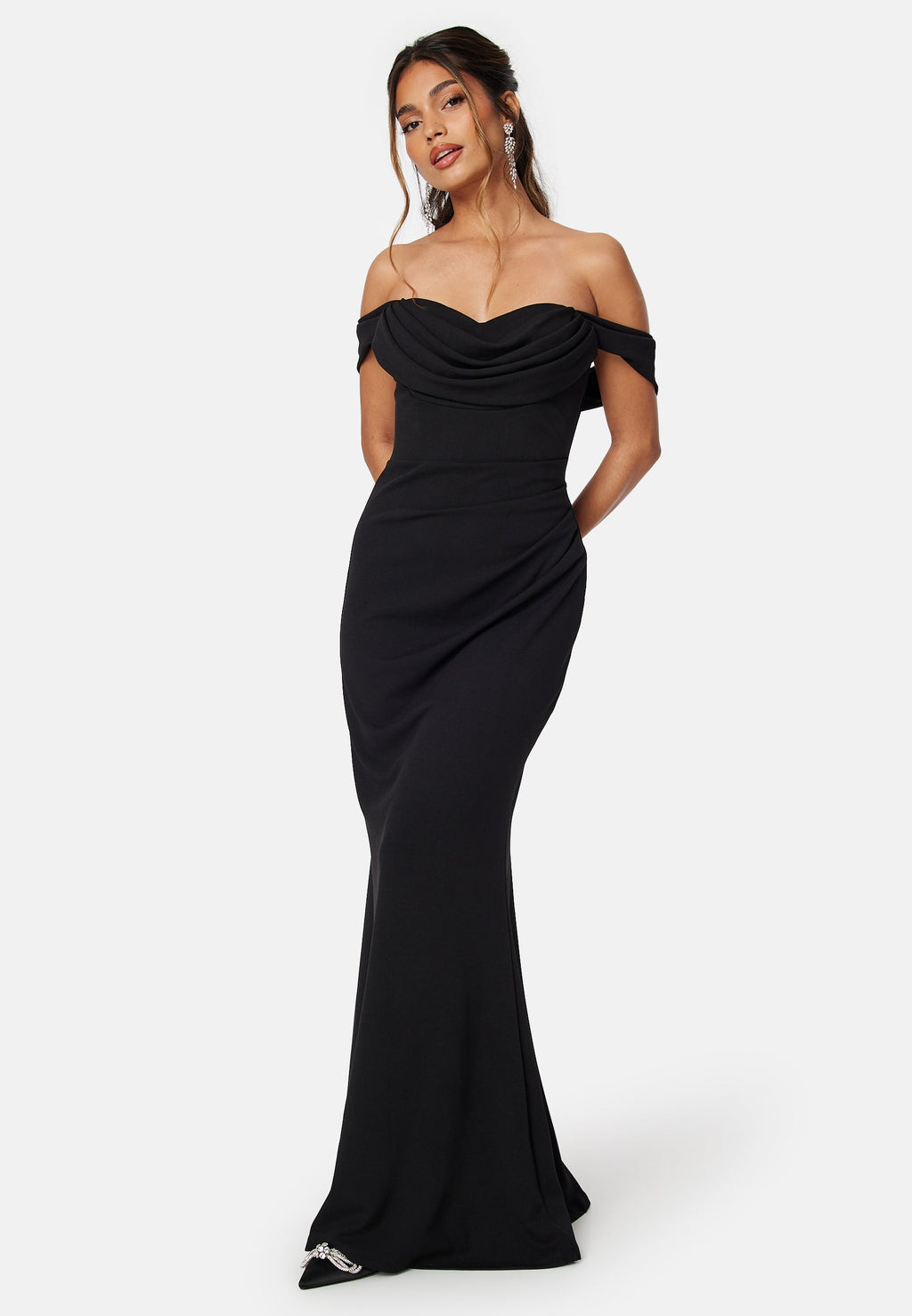 Goddiva – Off Shoulder Maxi Dress – Black ball gowns – Black