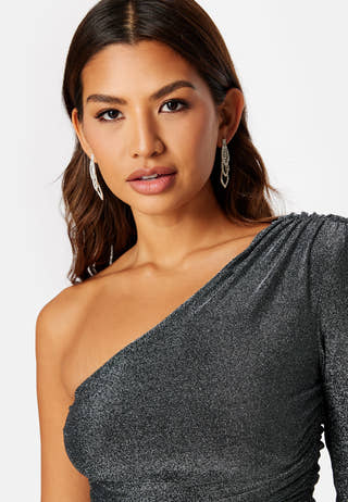 One Shoulder Glitter Mini Dress