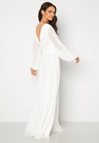Pleated Balloon Sleeve Maxi Dress White