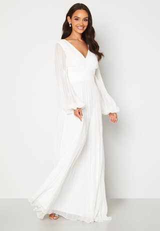 Pleated Balloon Sleeve Maxi Dress White