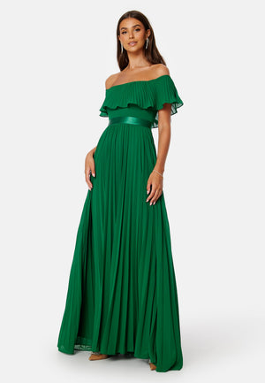 Pleated Chiffon Off Shoulder Maxi Dress