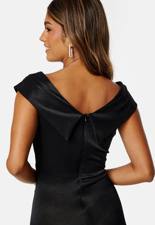 Satin Bardot Pleat Maxi With Split