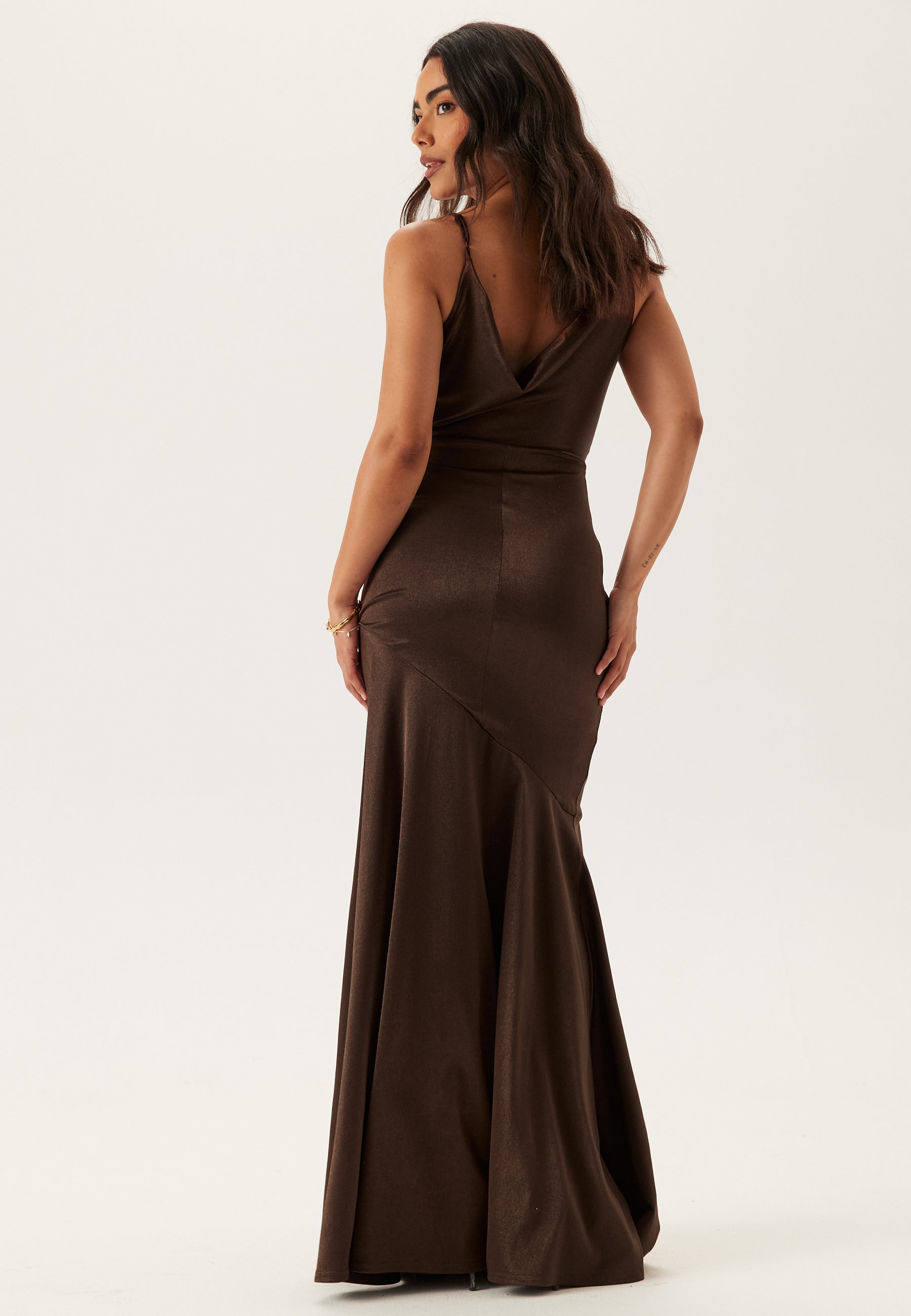 Goddiva – Satin Cowl Neck Maxi Dress – Bridesmaid dresses – Brown