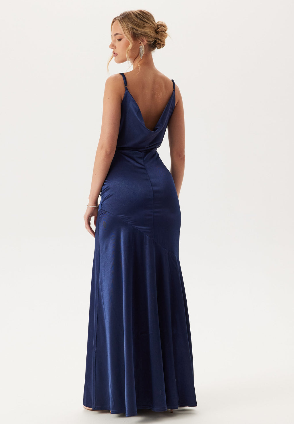 knee length dresses for ladies Cowl Back Satin Maxi Dress - Blue main image 0