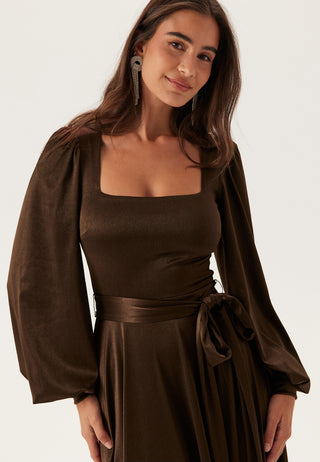Satin Volume Sleeve Maxi Dress
