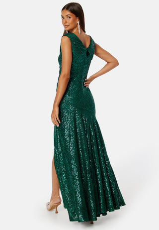 Sequin Bardot Pleat Maxi With Split