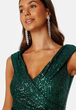 Sequin Bardot Pleat Maxi With Split