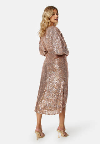 Goddiva – Sequin Wrap Midi Dress – campaign-outlet – Beige