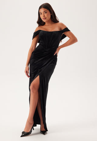 Velvet Bardot Corset Maxi Dres