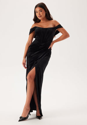 Velvet Bardot Corset Maxi Dres