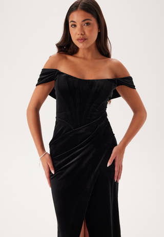 Velvet Bardot Corset Maxi Dres
