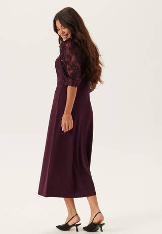 3D Floral Sleeve Midi Dress