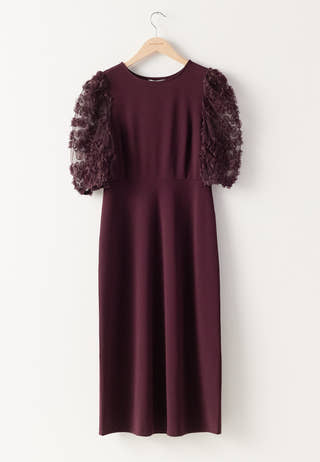 3D Floral Sleeve Midi Dress